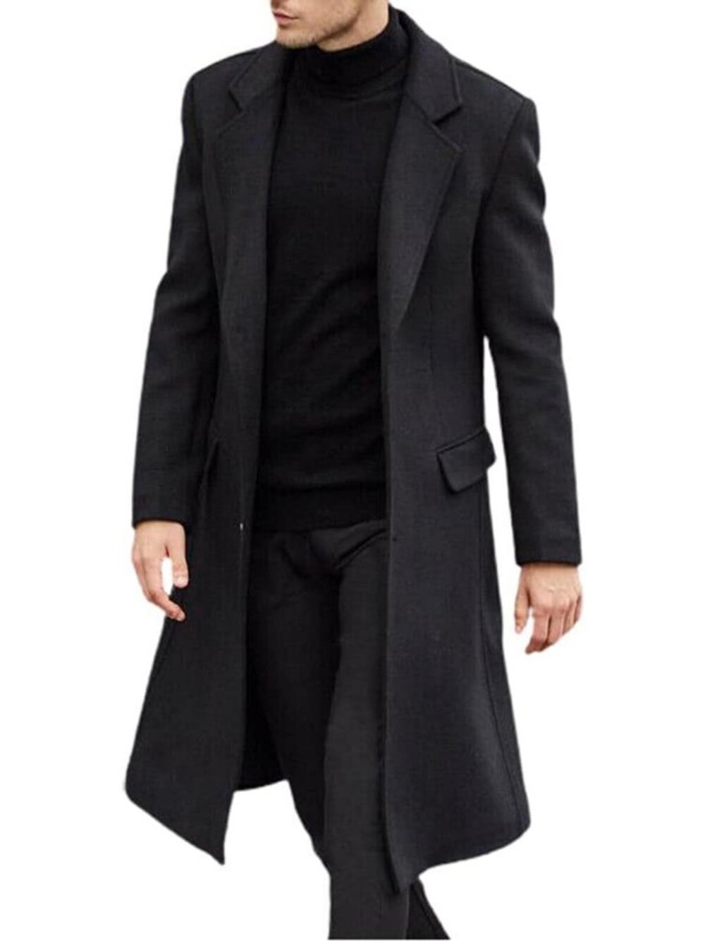 Stylish Men's Wool Overcoat - Single Breasted Long Dress Coat for Fall & Winter